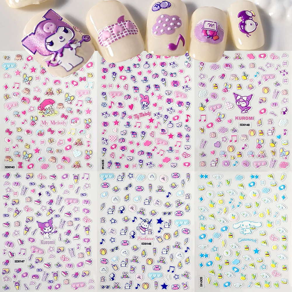 1Pcs Kawaii Miniso Kuromi/My Melody 5D Nail Art tickers Cartoon Pochacco/Hello Kitty Xmas Sliders Adhesive DIY Manicure Decals #