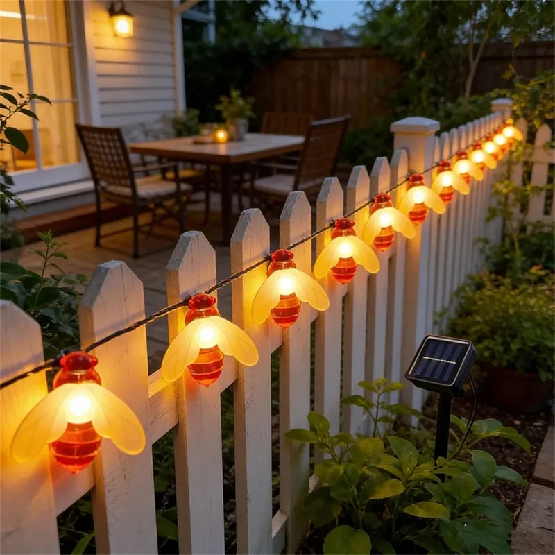 Solar Honeybee String Lights 100/50/20LED Bee Lighting 8 Modes Light Up Your Home Garden Tree Fence Balcony Party Wedding Street