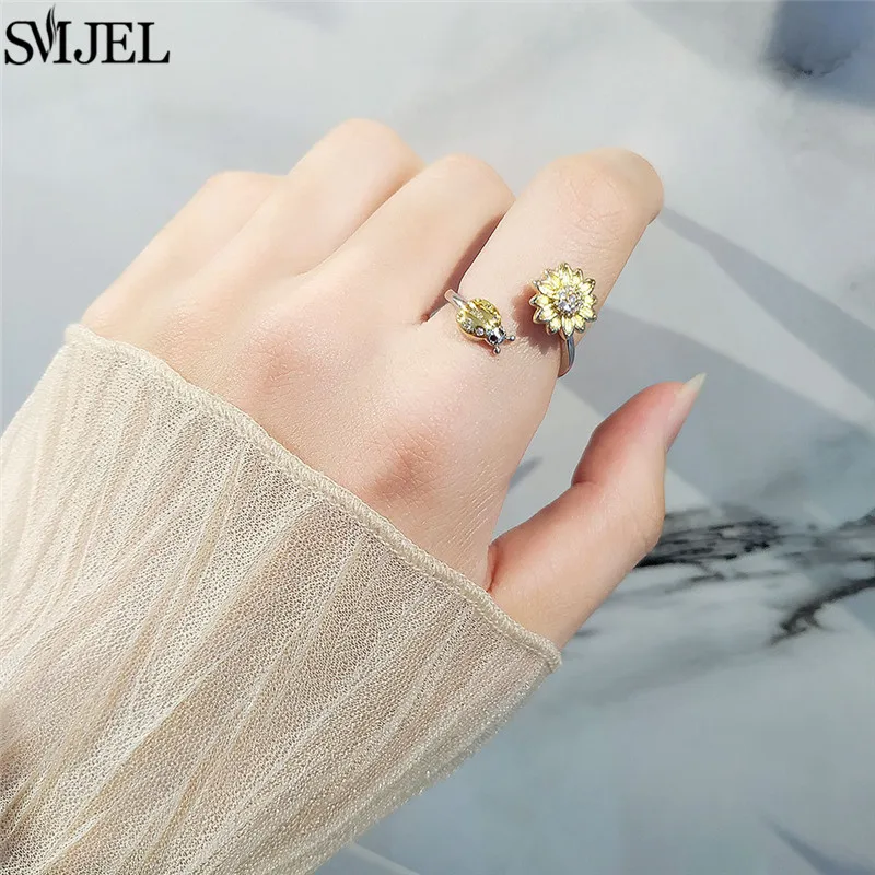 Korean Fashion Daisy Spinner Fidget Ring Multiple Style Sunflower Rose Snowflake Rotate Freely Anti Stress Anxiety Rings Wedding
