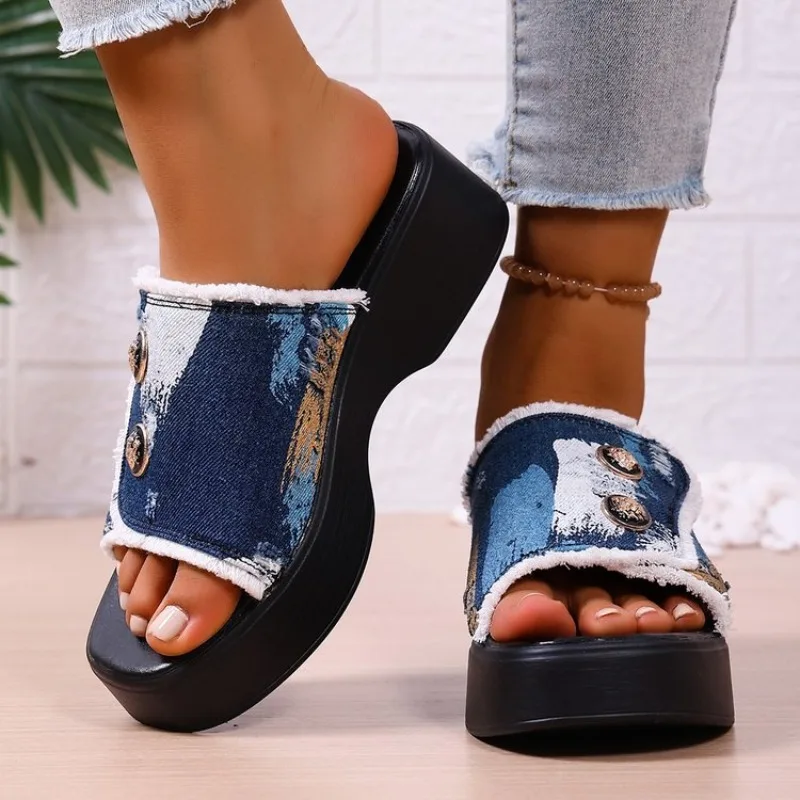 

Fashionable New Comfortable Fish Mouth Elegant Flat Shoes Summer Round Toe Sexy Thick Sole Non Slip Casual Women's Slippers