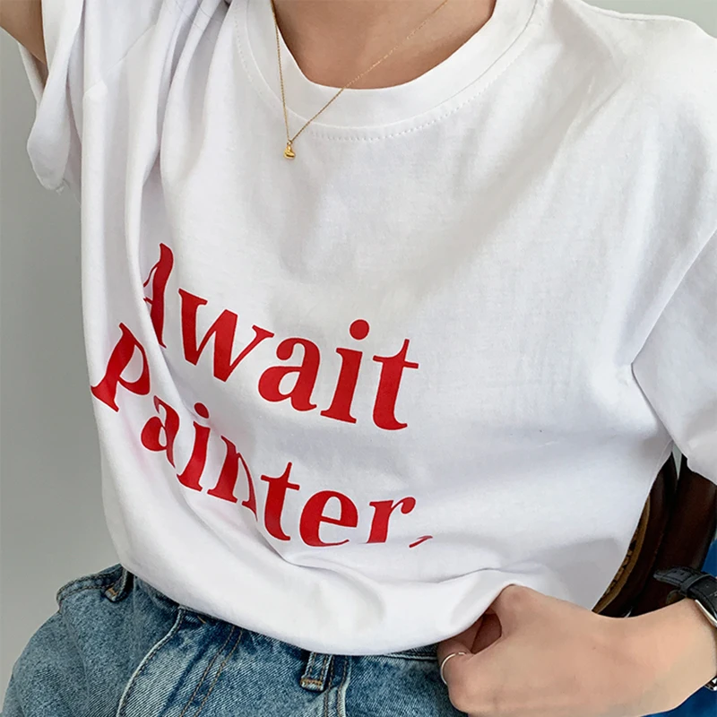 

2023 New Summer Fashion Women T Shirts y2k Casual O Neck Short Sleeve Letter Print Tees Tops Femme Cotton Loose Blouses Mujer