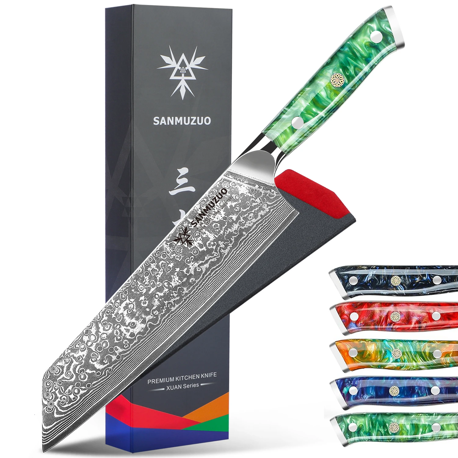 

SANMUZUO 8,5-дюймовый нож Кирицуке - серия XUAN - кухонный нож из дамасской стали в японском стиле для профессионального приготовления пищи - ручка из смолы
