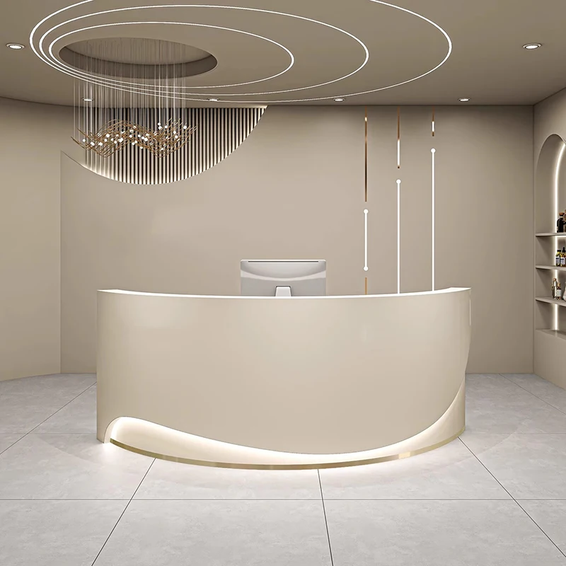#Led Lights Minimalist Reception Desks Design Welcome Modern Display Reception Desks Company Beauty Escritorio Trendy Furniture
