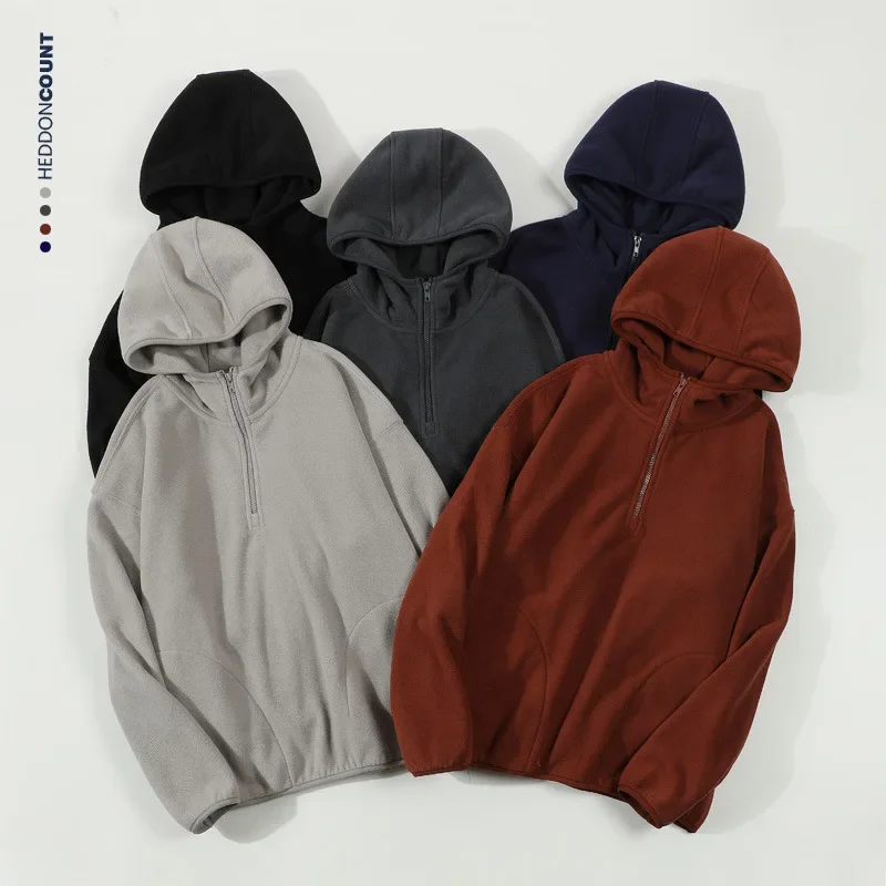 Polar fleece hooded sweatshirt with fleece for outdoor warmth, couple's long sleeved sweatshirt for autumn and winter