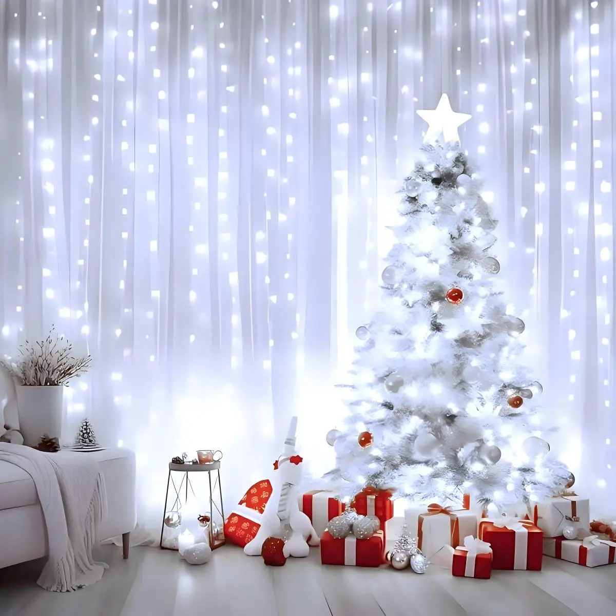 1個のLEDカーテンライト、USB電源、リモコン付き、8つの点滅モード、ホリデーデコレーション、誕生日&結婚式の装飾、クリスマスデコレーションライトに最適