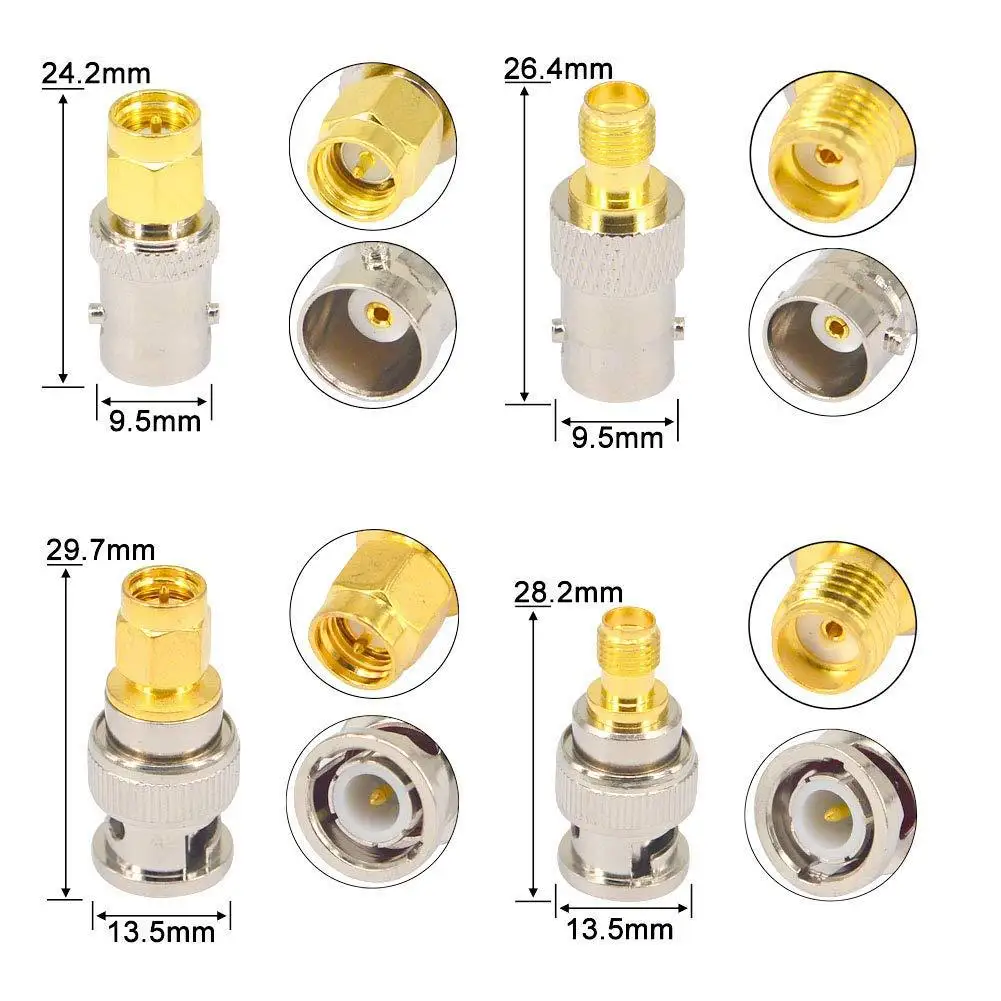 BNC to SMA Adapter Q9 BNC Female Male to SMA Plug Jack Straight RF Connector Copper Brass Nickel Plating