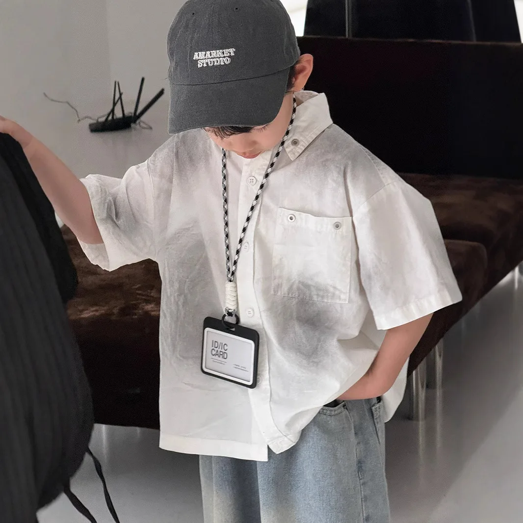 

Children Clothes Kids Casual Boys Summer Shirt 2025 New Korean Style Cool Stylish Thin Top Girls Contrasting Color Shirt