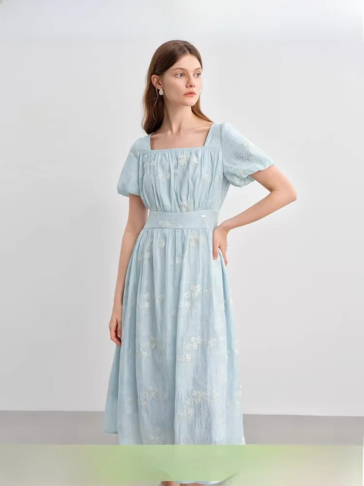 

Изысканные вышитые женские юбки больших размеров с квадратным воротником, весенне-летние, модные, двухцветные, больших размеров