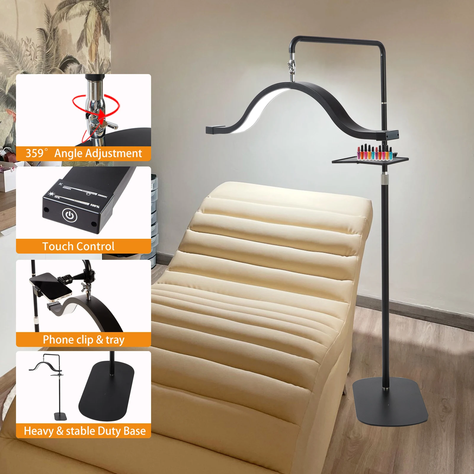 Fosoto 45W サロンまつげエクステンションランプ – メイクアップ、フェイシャル、TikTok ライブ用の 29 インチ LED ハーフムーンビューティーライト