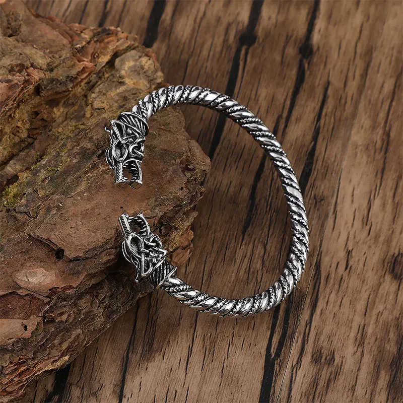 Viking Domineering Double Faucet Bracelet European and American Fashion Retro Open Bracelet Norwegian Style Jewelry Party Year of the Dragon Accessories Valentine's Day Father's Day Birthday Gift