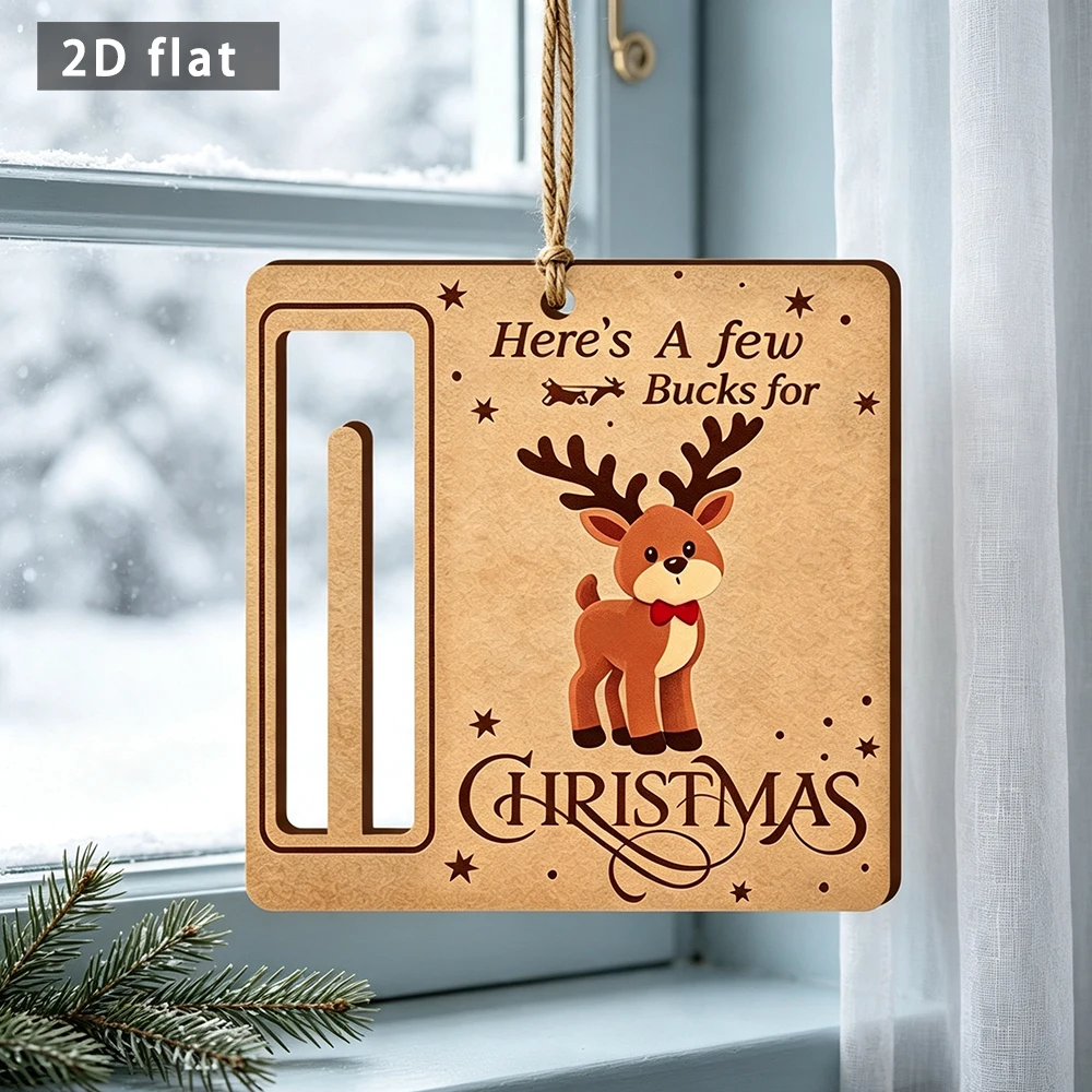 Wooden Reindeer Money Holder Hanging Sign, 2D Flat Christmas Cash Gift Tag, Xmas Door Wall Hanging Plaque