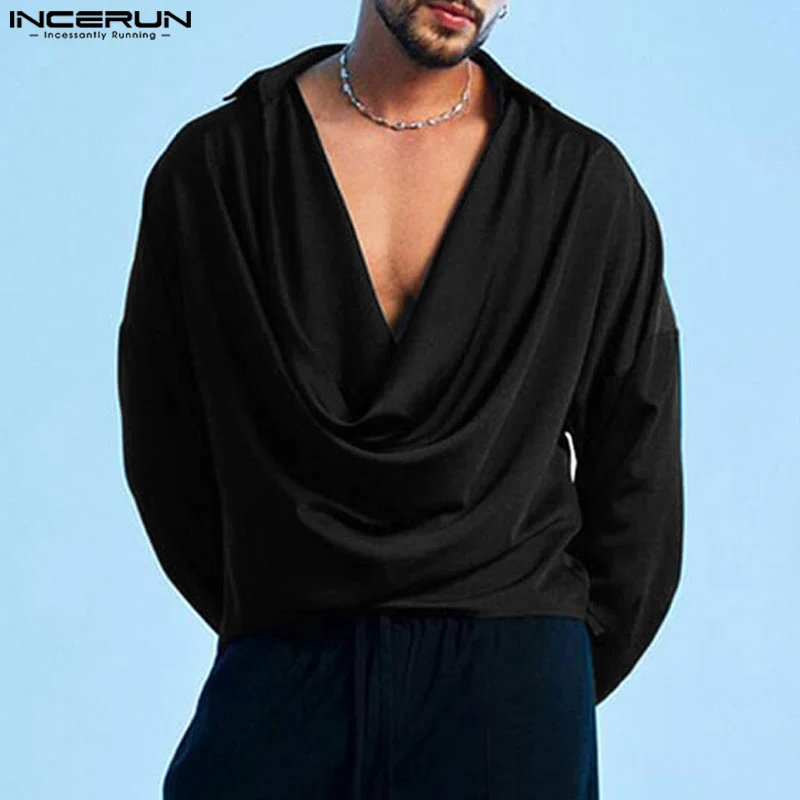 

INCERUN Men Shirt Solid Color Lapel Long Sleeve Satin Loose Casual Men Clothing Streetwear 2024 Fashion Leisure Camisas S-3XL