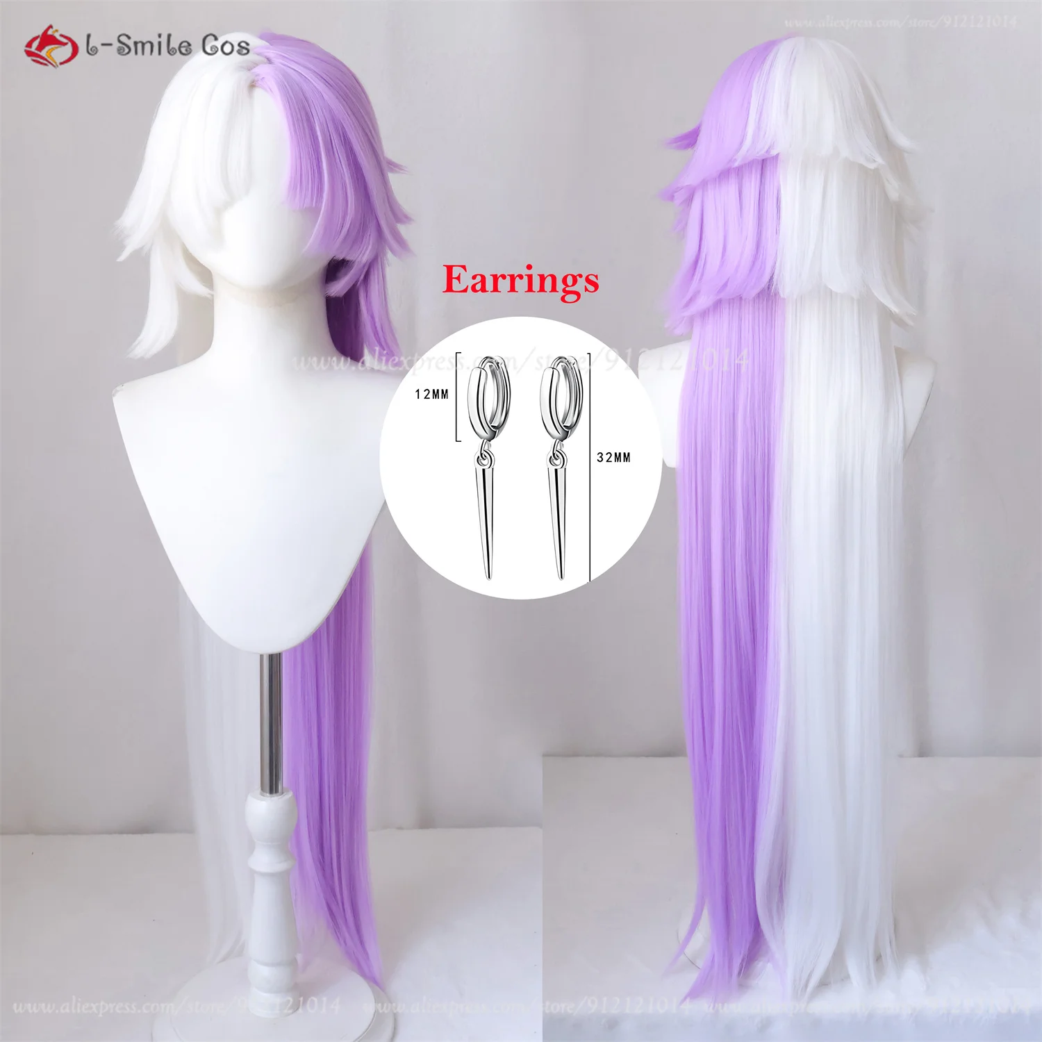 Аниме Sigma Косплей 100 см Длинный Фиолетовый Белый Парик С Серьгами Термостойкие Синтетические Волосы Sigma Косплей Аниме Парики + Кепка Для Парика