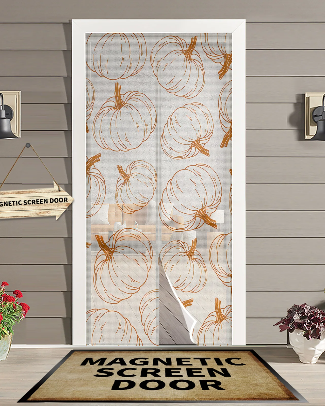 Autumn Line Pumpkin Texture Magnetic Door Curtain Living Room Bedroom Home Anti-mosquito Screen Door Curtain