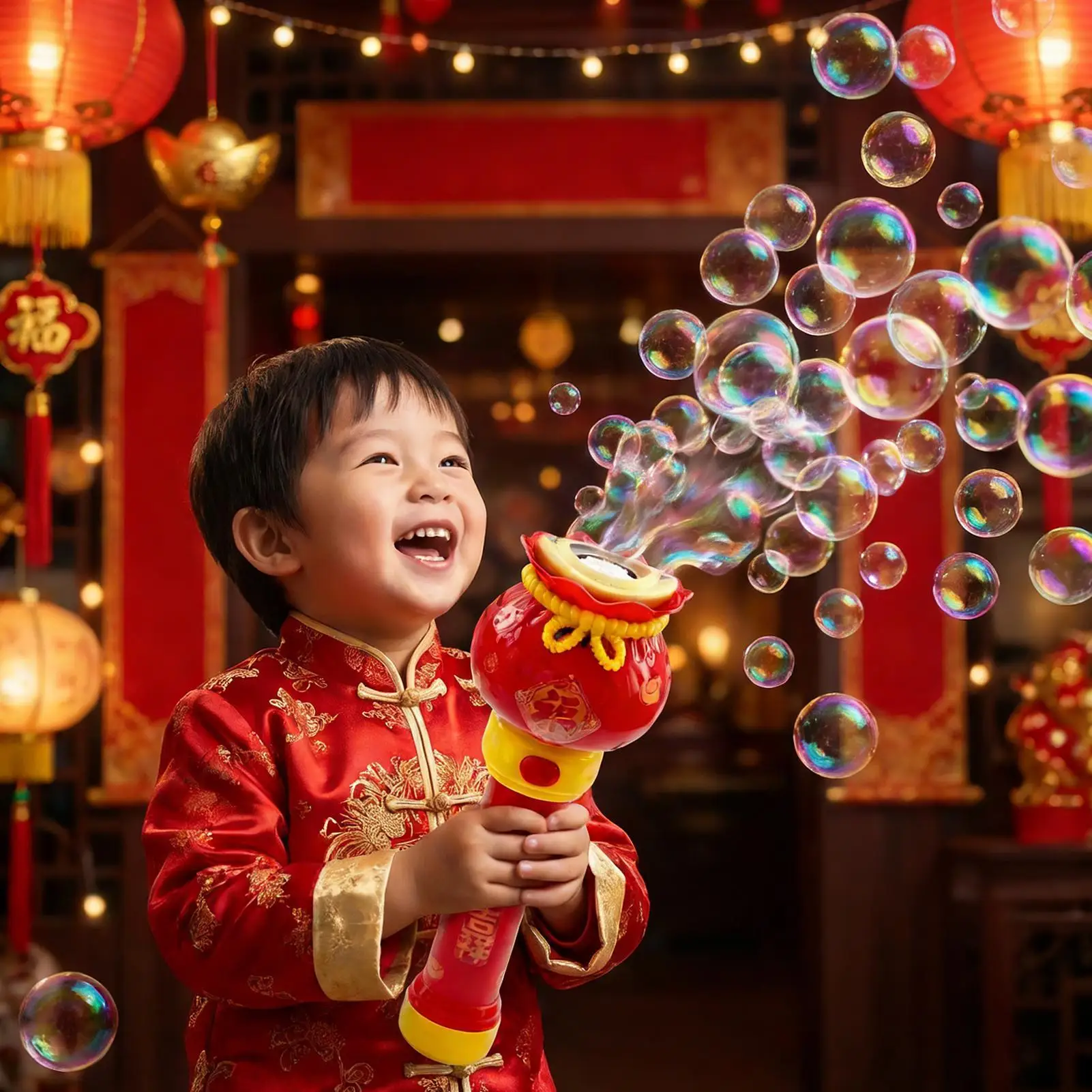 Macchina per Bolle 2026 Anno del Cavallo con Musica e Luci, 1000 Bolle al Minuto, Macchina Automatica per Bolle per Bambini all'Aperto