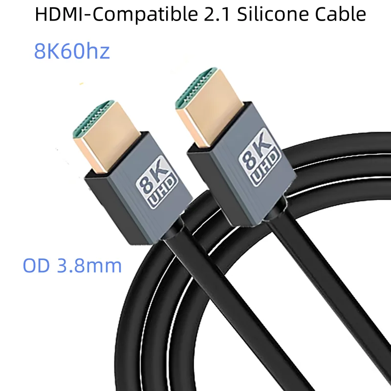 

OD3.8mm HDMI-Compatible 2.1 Silicone Cable High Speed 48Gbps 8K@60Hz 4K@120Hz 90 Degree Cable for PC Graphic Card Monitor HDTV