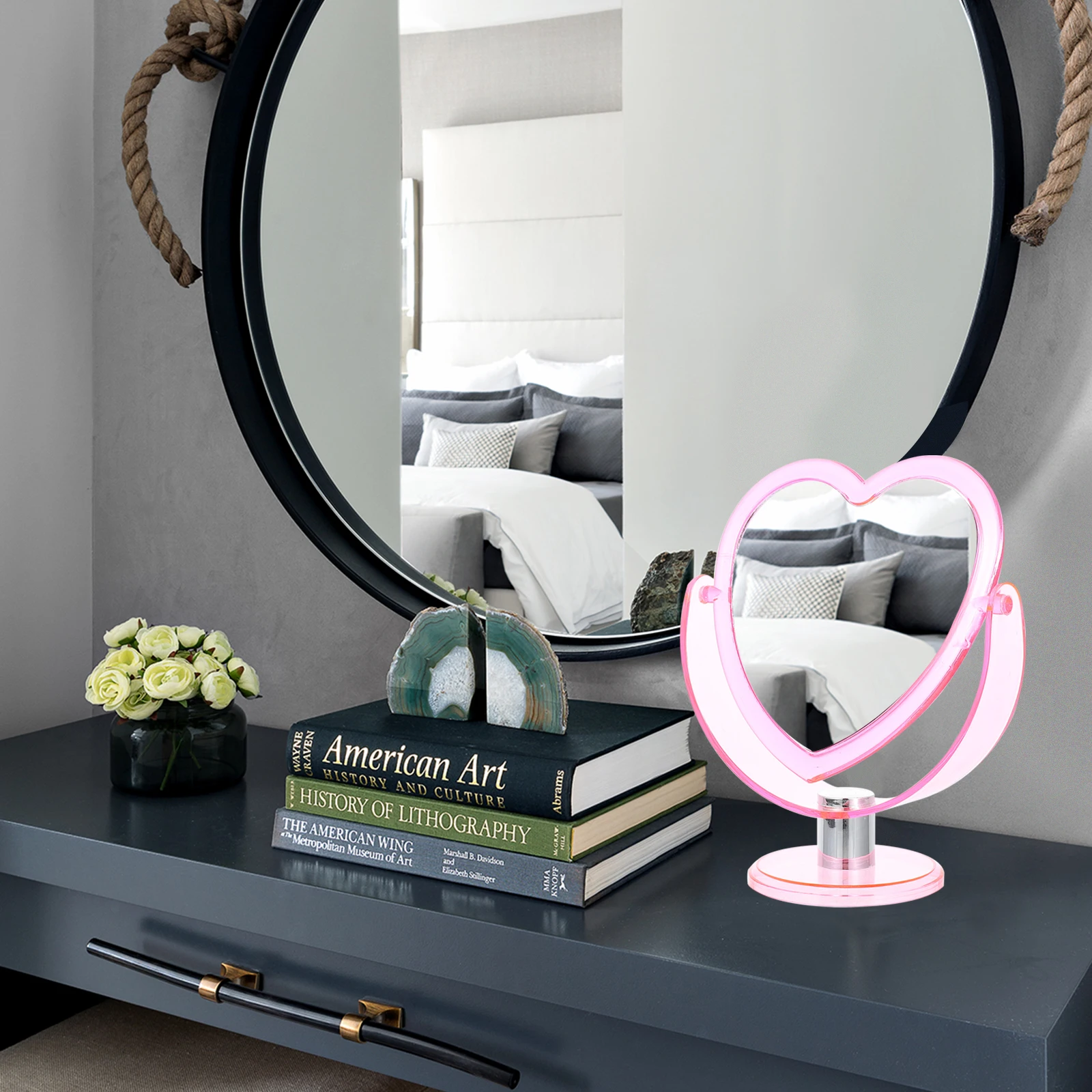 

Heart Shaped Double-Sided Makeup Mirror Rotatable Desktop Vanity Mirror for Dressing Table Decoration Dressing Table Adorn