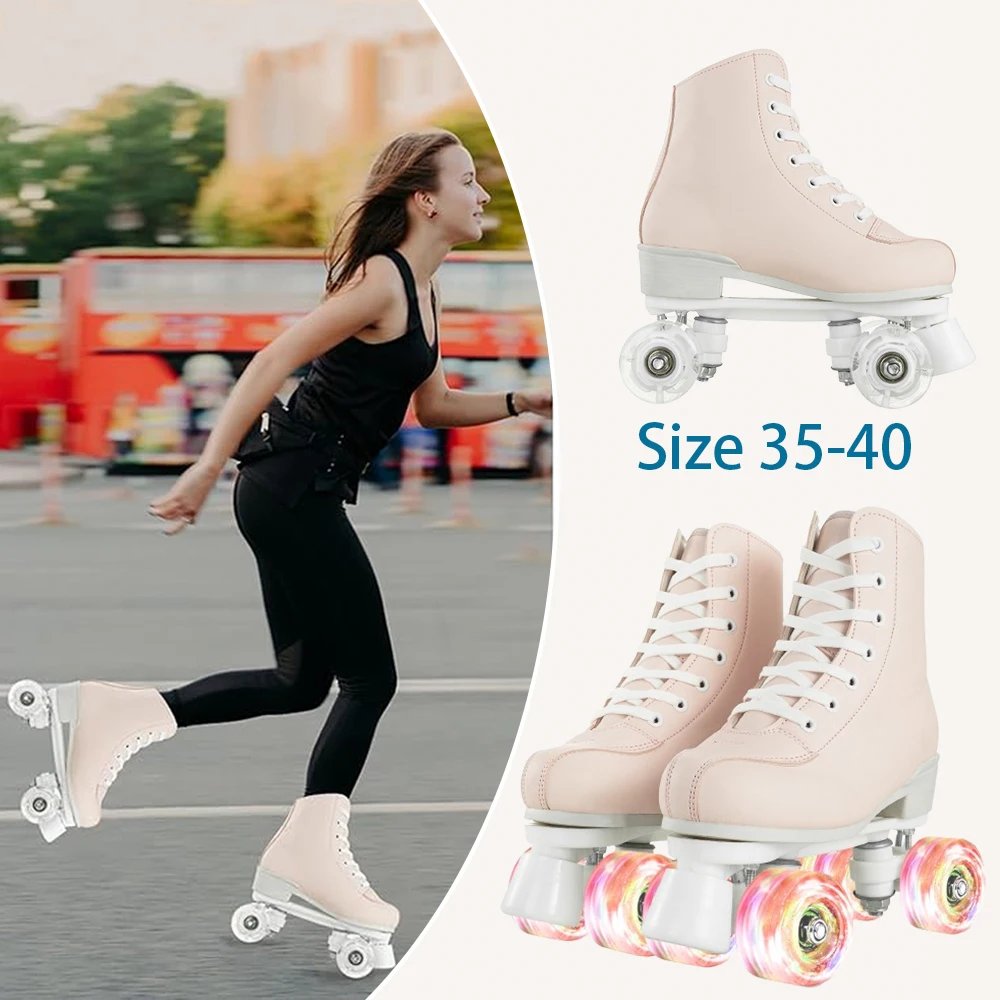 

2025 мигающие роликовые коньки, роликовые коньки из искусственной кожи, двухрядные четырехрядные туфли для катания на коньках для взрослых, тренировочные кроссовки для катания на коньках в помещении