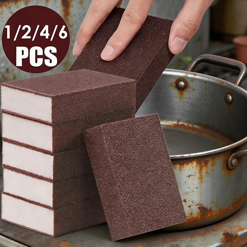 1/6pcs Nano Emery Cleaning Sponge , Rust Removal Sponge Brush for Kitchen Pot Dish Pan, Carborundum Diamond Rubbing Sponge