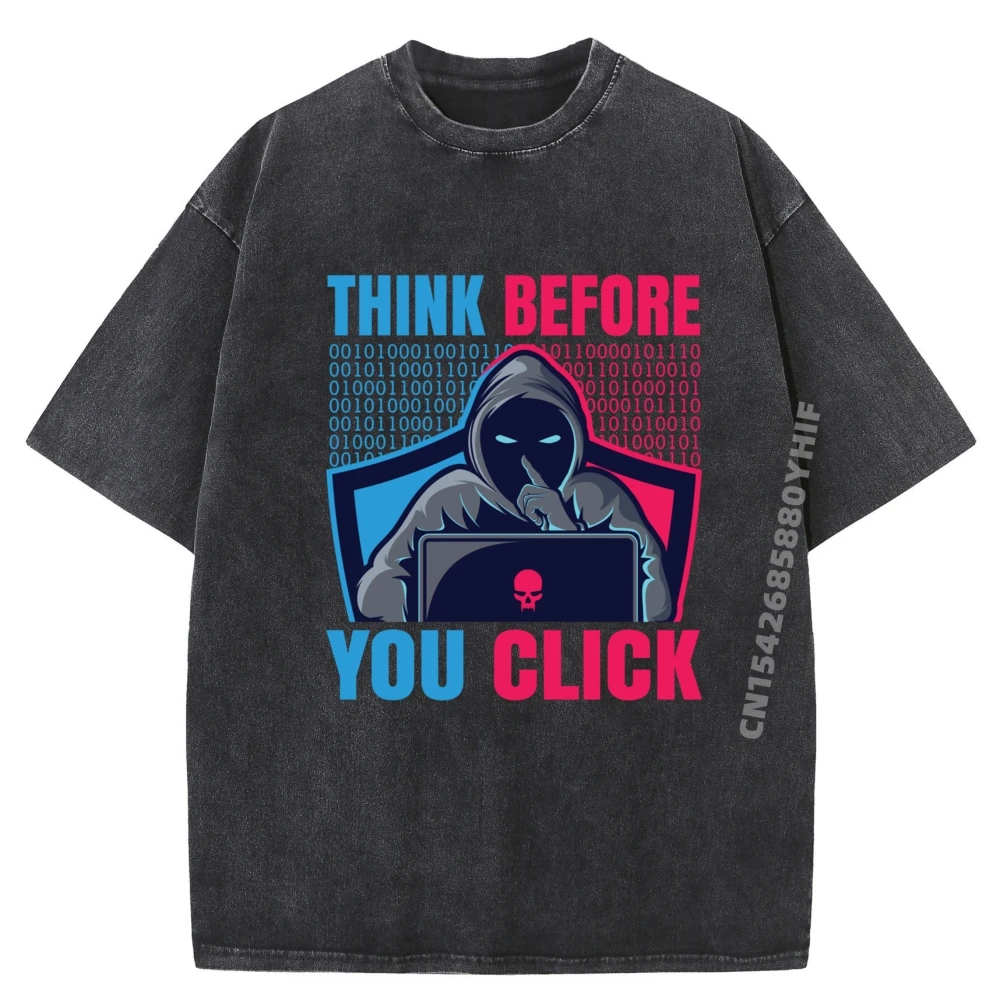 

Think Before You Click Computer Outfit Mens Korean Fashion Summer Men Clothes Leisure Washed Shirt Family