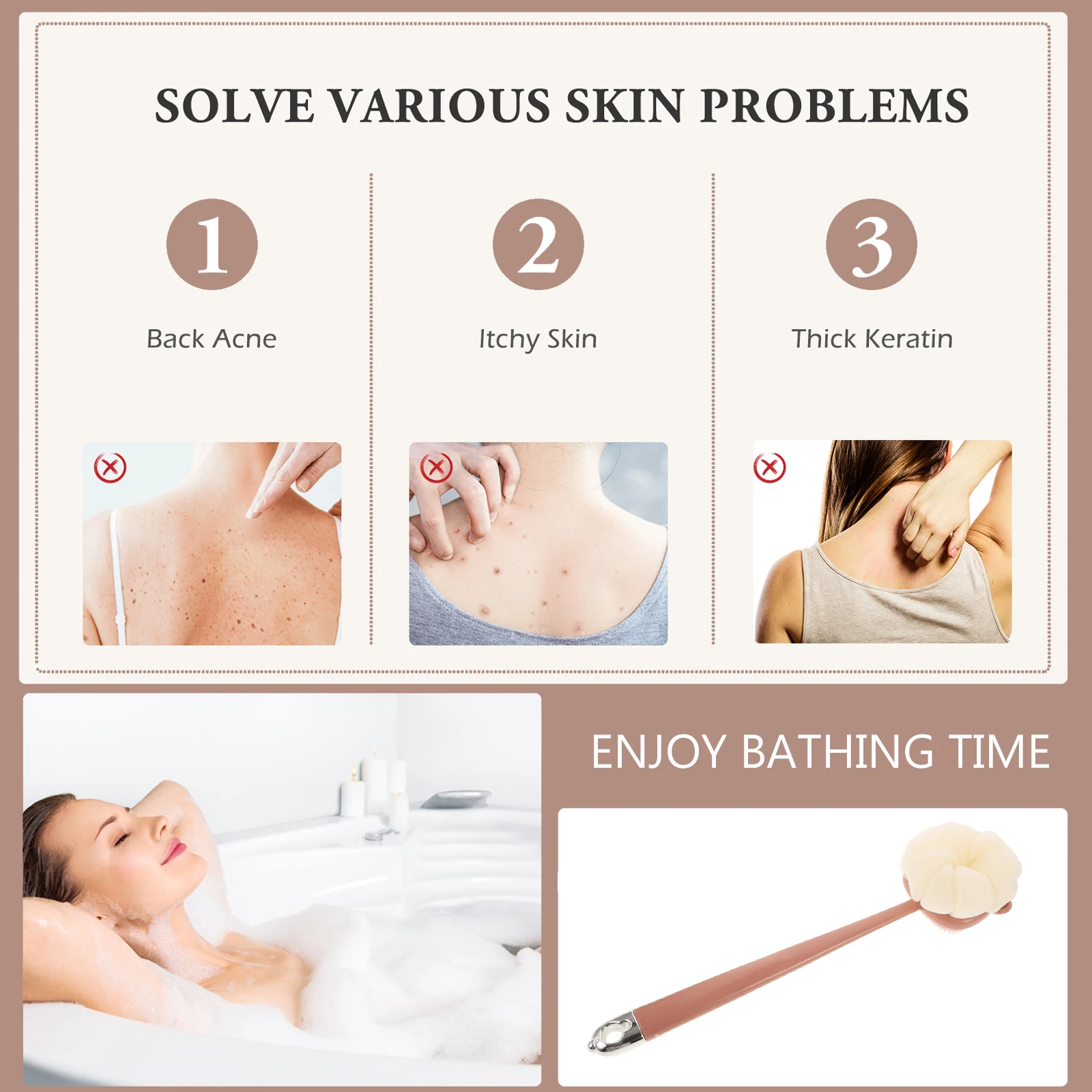 

Daily Use Red Silicone Long Handle Shower Brush Dual Sided Body Scrubber For Effective Cleansing And Exfoliation Bath Back Brush