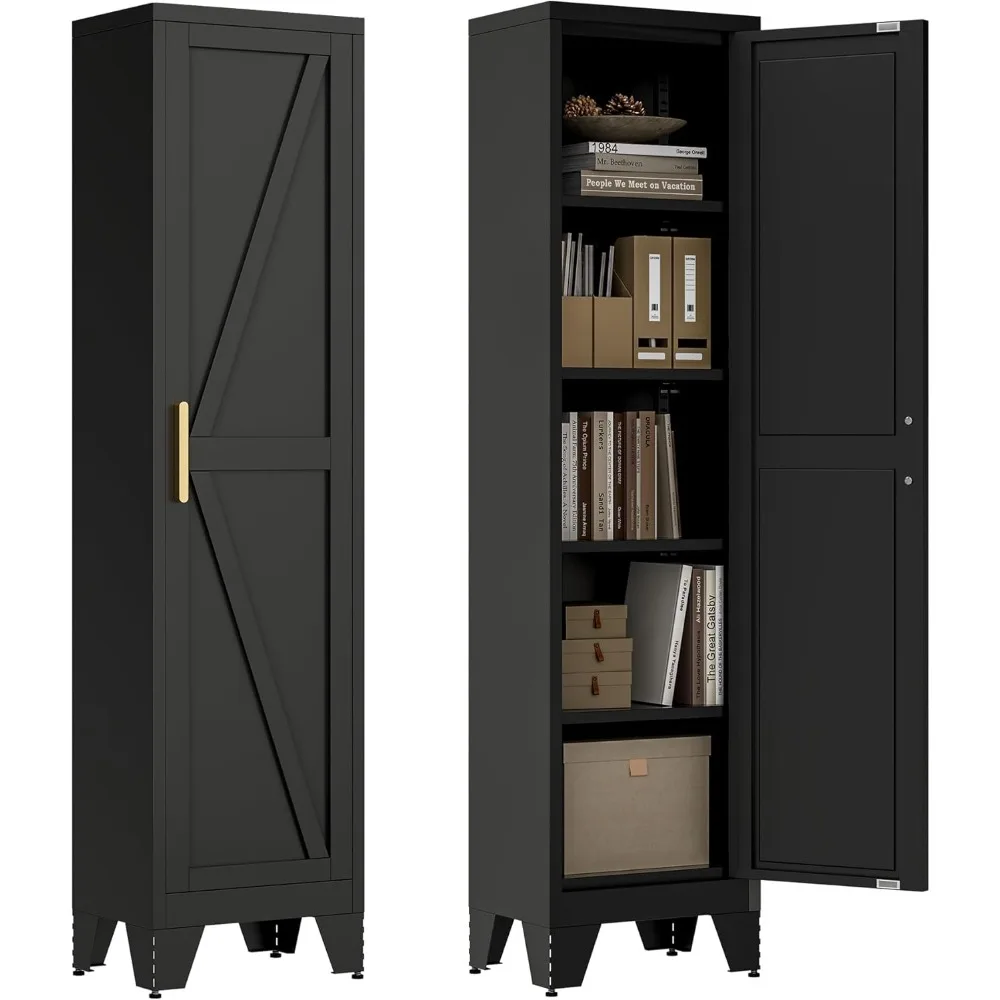 

67''Farmhouse Metal Storage Cabinet with Barn Doors,Steel File Cabinet for Home Office,Kitchen Pantry 4 Adjustable Shelves,Frees