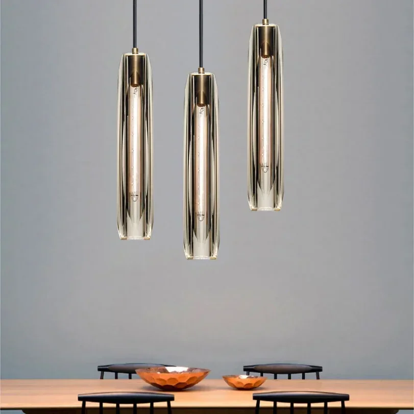 Postmodern Crystal Pendant Lights for Bedroom Bedside Hotel Mirror Gray Hanging Lamp Bathroom Ceiling Chandeliers Decoration