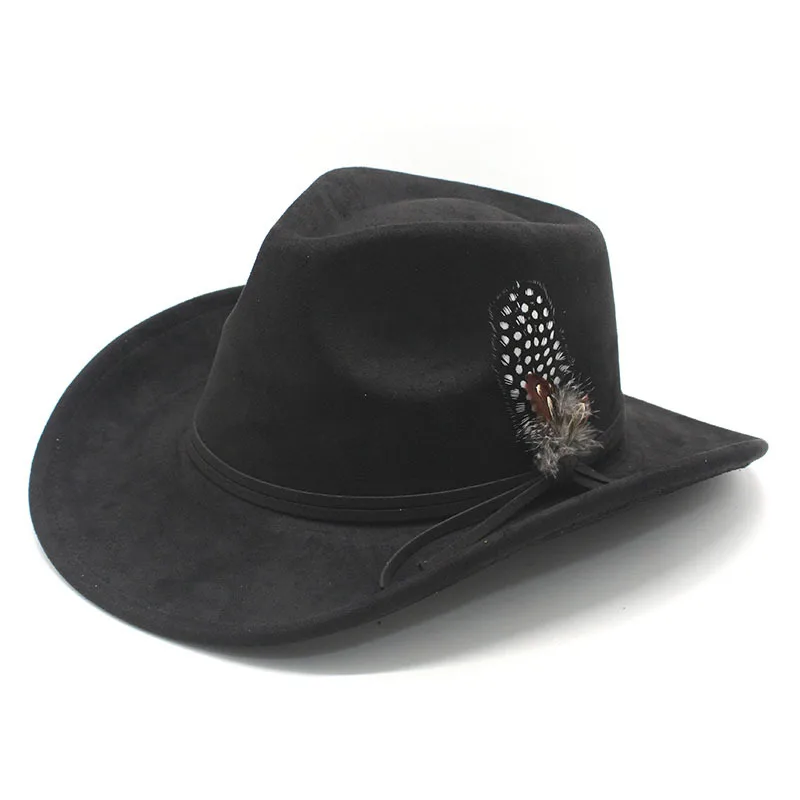 

Unisex All-Season Cowboy Hat - Faux Suede Cotton-Poly Hat (57-58cm) with Feather Decor for All Occasions
