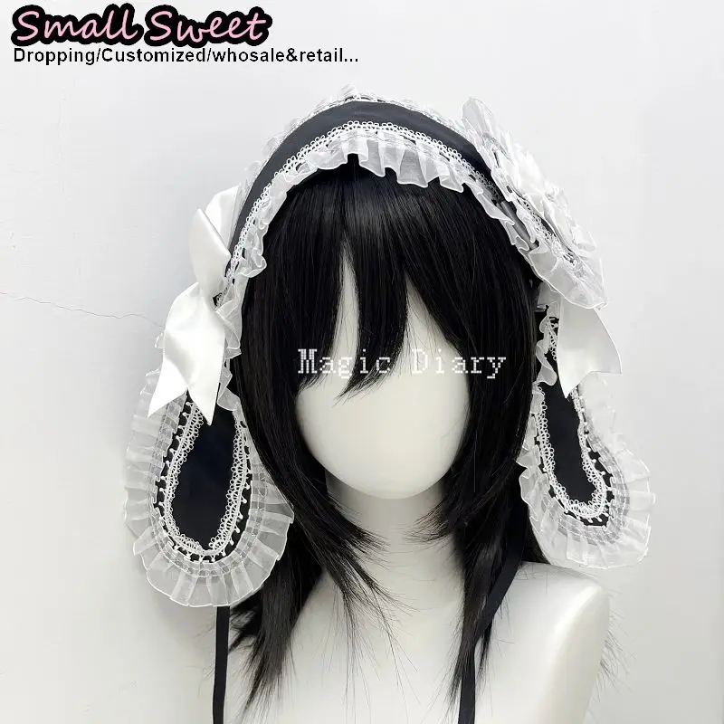 Women Subcultural Y2K Girl  Rabbit Ear Lace Ruffle Bunny Ear Hairband Hairpin Goth Headwear Doll Gothic Lolita Cute Headband view 2