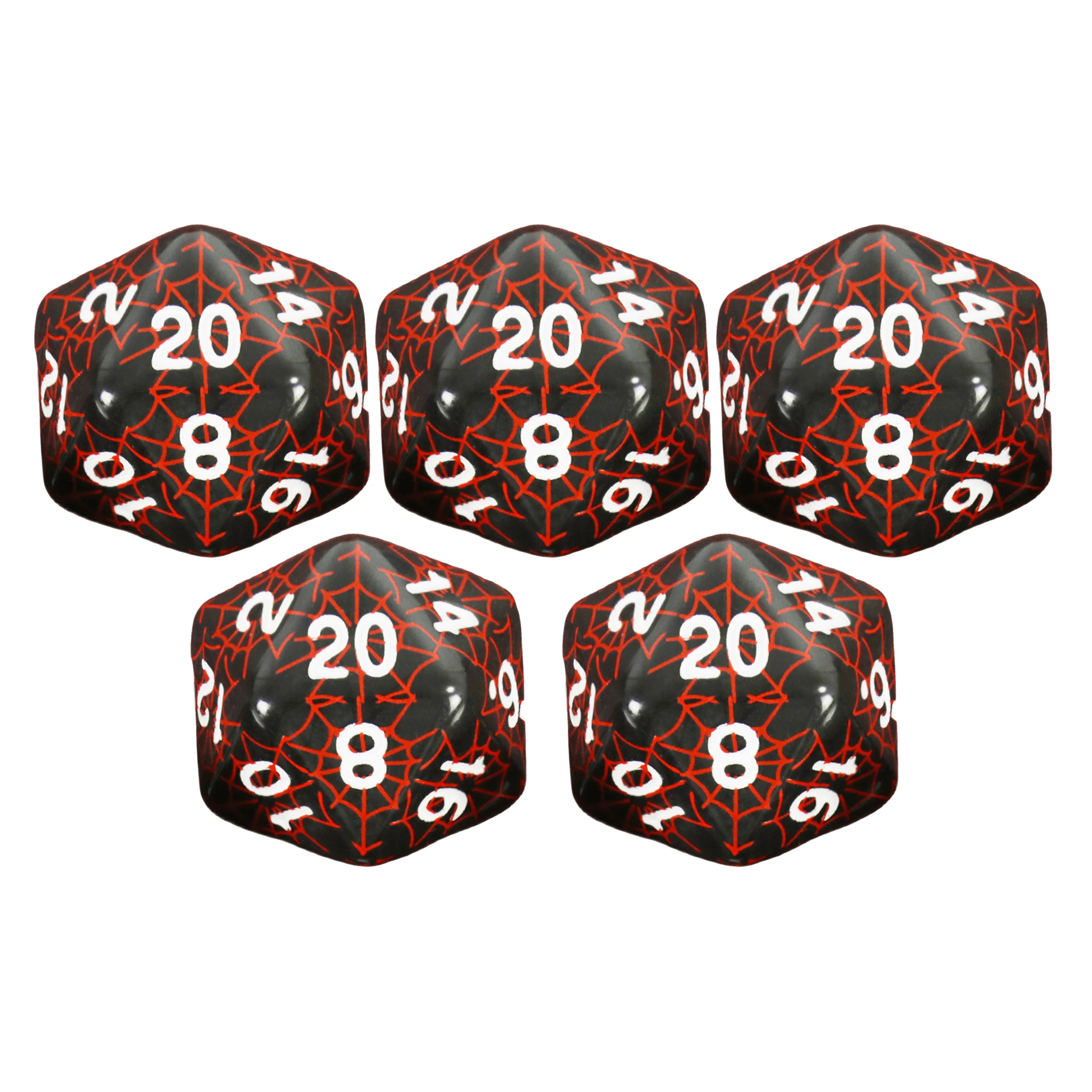 5pcs D20 Dice DND Polyhedral Dice with Spider Web Pattern for Party Entertainment Supplies, Tabletop Game Accessories