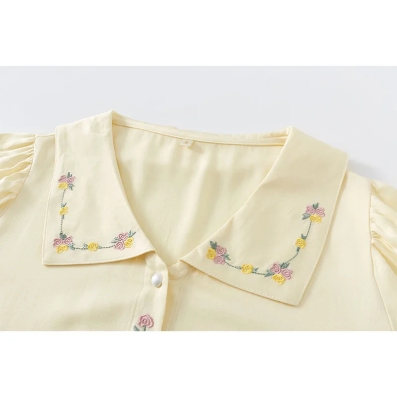 Women's Sweet Floral Embroidery Nightgown Peter Pan Collar Sleep Dress Lightweight Viscose Loungedress Summer Button Down PJs