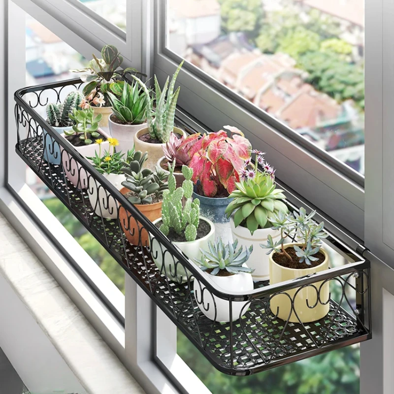 Flower rack, storage rack, balcony windowsill, widened artifact, iron flower pot bracket, guardrail, window edge, hanging succul