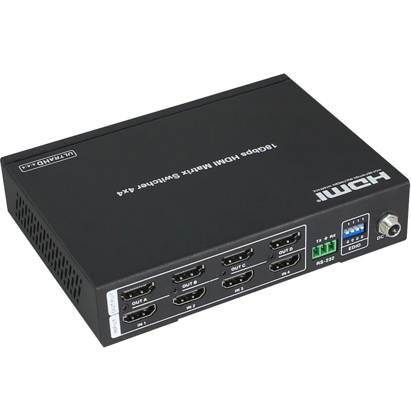 

18Gbps 4K60 UHD 4x4 HDMI Matrix Switcher Supports IR remote control RS-232