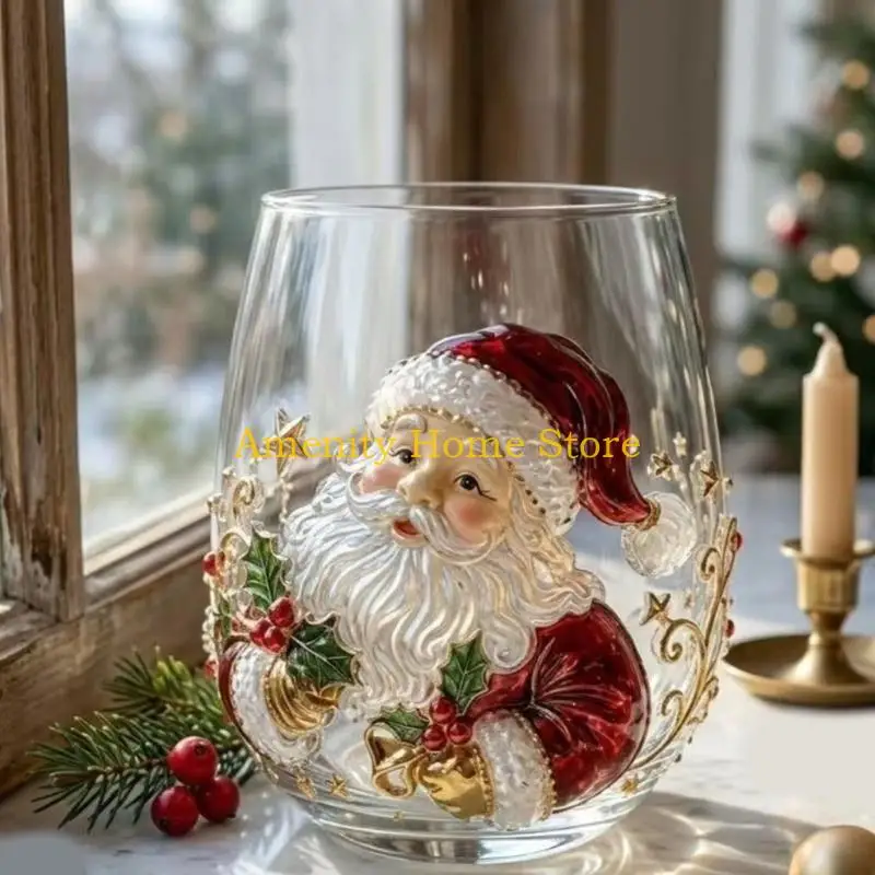 F26C Holiday Stemless Drink Glass in Clear Glass with 3D Christmas Detail for Seasonal Table Service and Winter Hosting