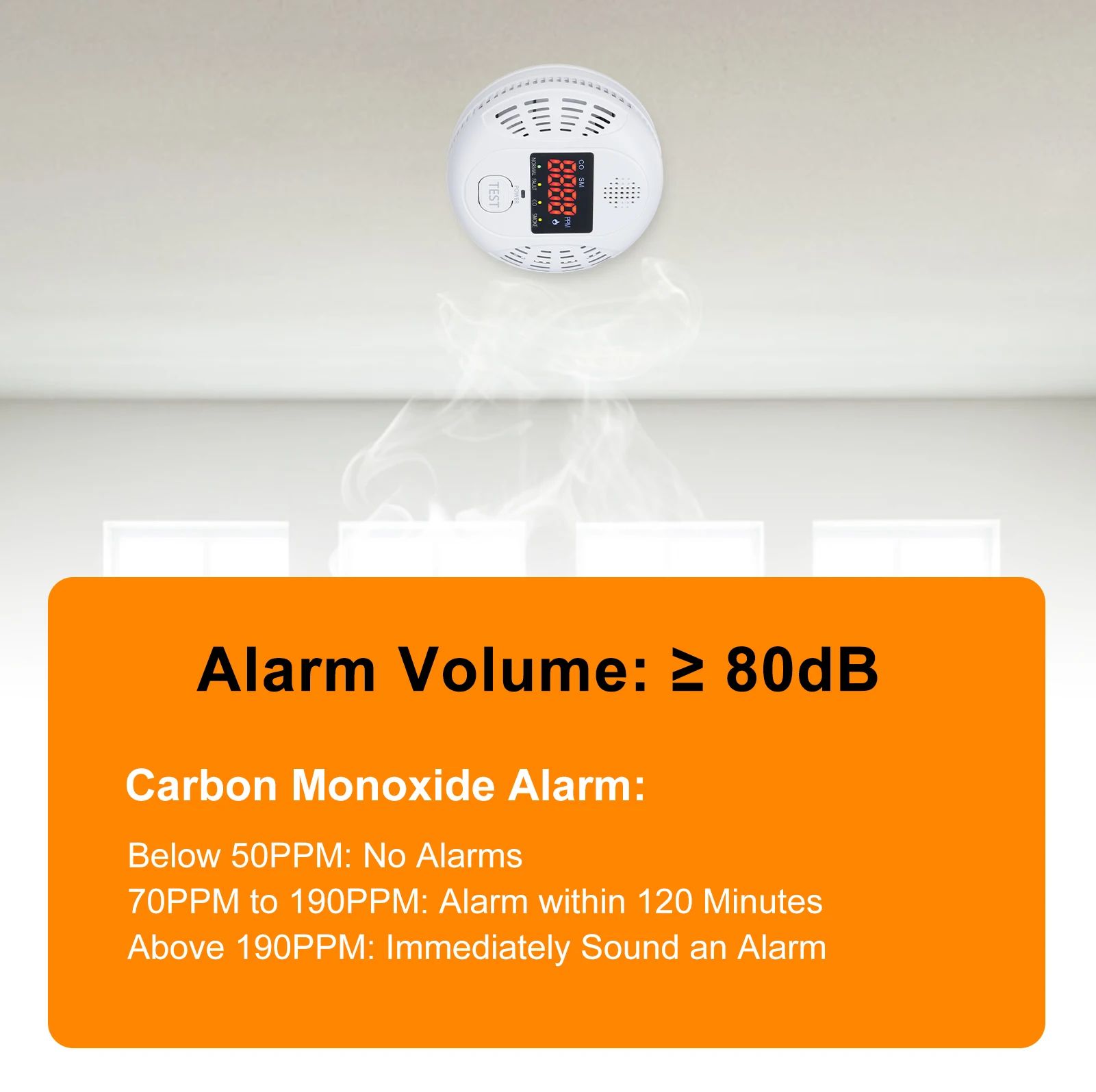 كاشف إنذار أول أكسيد الكربون 2 في 1 مستشعر مزدوج مع شاشة عرض LCD للفنادق والمباني المكتبية والمباني التعليمية #6