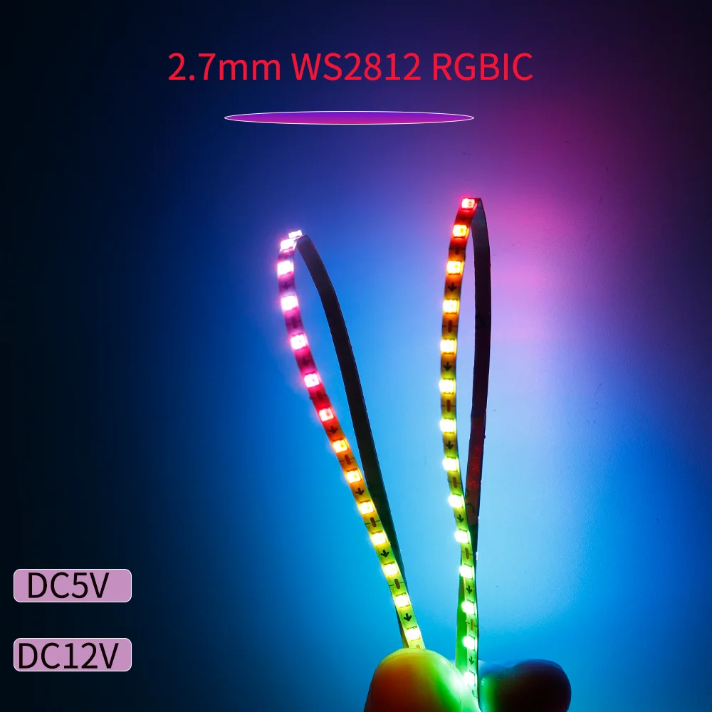 Ultra Narrow 2.7mm WS2812B 160leds/M Smart individually addressable Digital Led Tape RGB full color led Strip Lights DC5V /12V