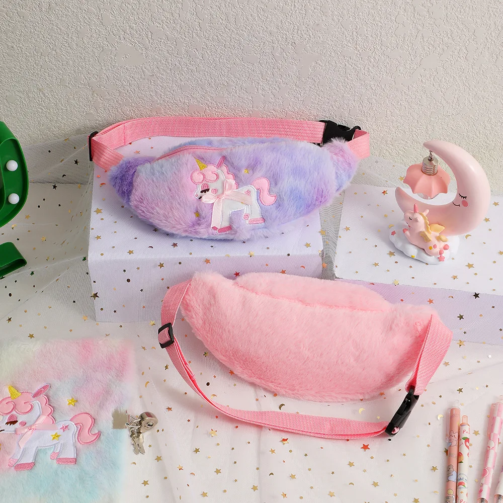 2023 Unicorn Children\'s Plush Waistpack Cartoon Kindergarten Little Princess Crossbody Bags Cute Girls\' Chest Bag New