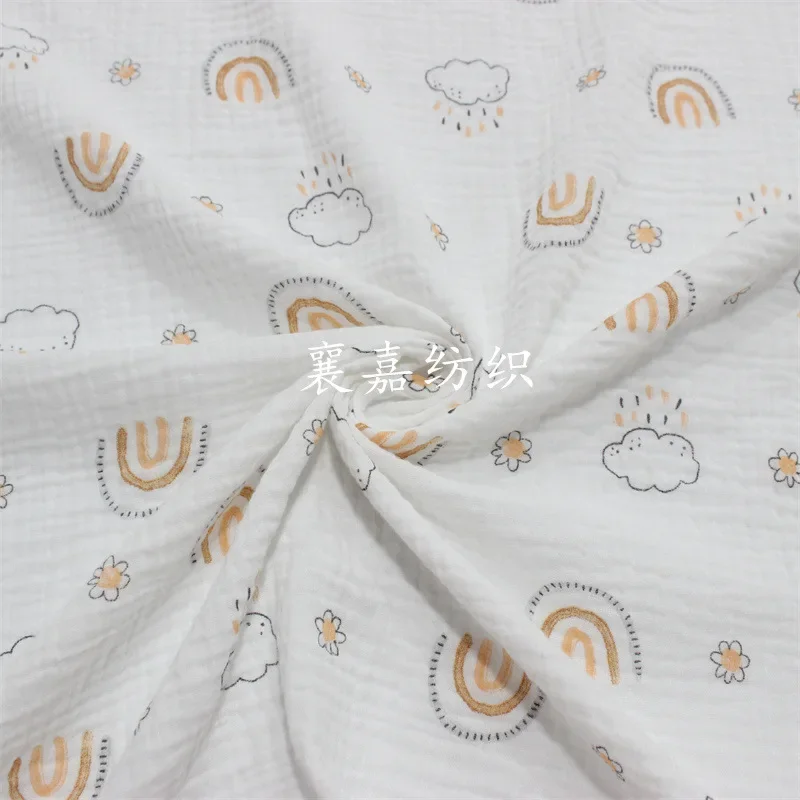 135x50cm Double-Layer Beige Rainbow Cotton Gauze Crepe Home Wear Fabric, Making Children's Bag Quilt Blanket Sewing Cloth view 5