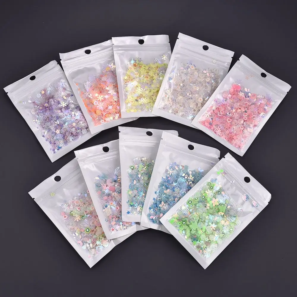 

10 г светящиеся блестки DIY наполнитель из эпоксидной смолы, смешанные с ракушкой, вогнутые сливовые снежинки, круглые бусины, изготовление ювелирных изделий из смолы