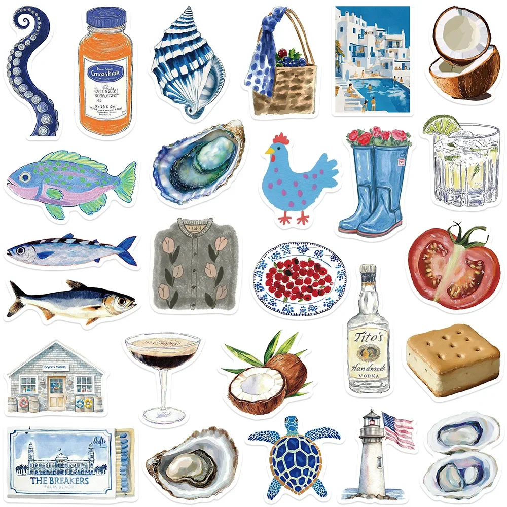 50 قطعة المحيط الأزرق INS نمط جماليات الكتابة على الجدران ملصق لطيف الكرتون ملصق مائي دفتر الهاتف كوب الغيتار الثلاجة سكيت ألعاب أطفال