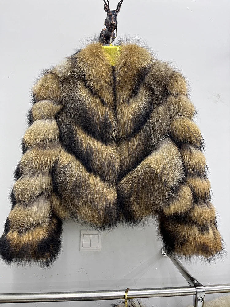 

Fashion Winter Women'S Real Raccoon Fur Coat Furry Leather And Skin Clothing Natural Fur Whole Skin Female Jacket