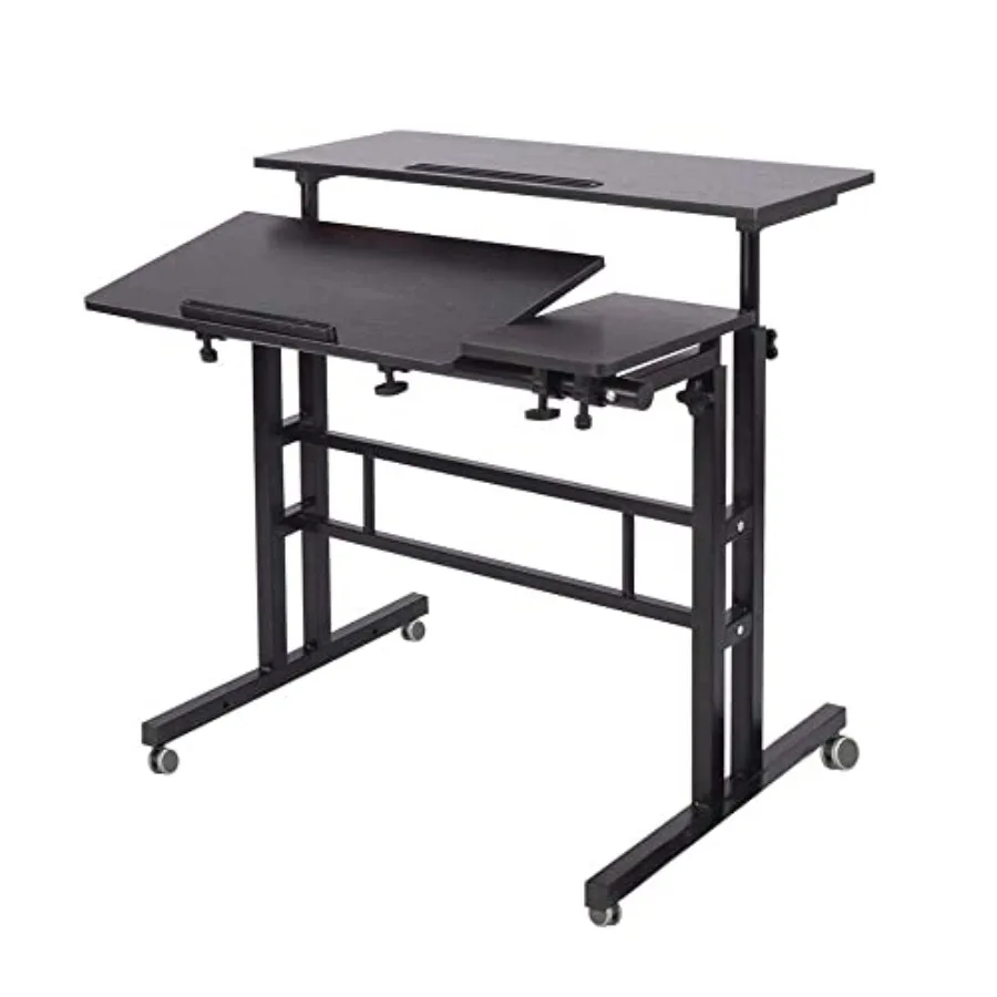 

Mobile Height Adjustable Tiltable Top Desk - 31.5" Stand Up Computer Desk for Home Office Black ZS-101-2BK