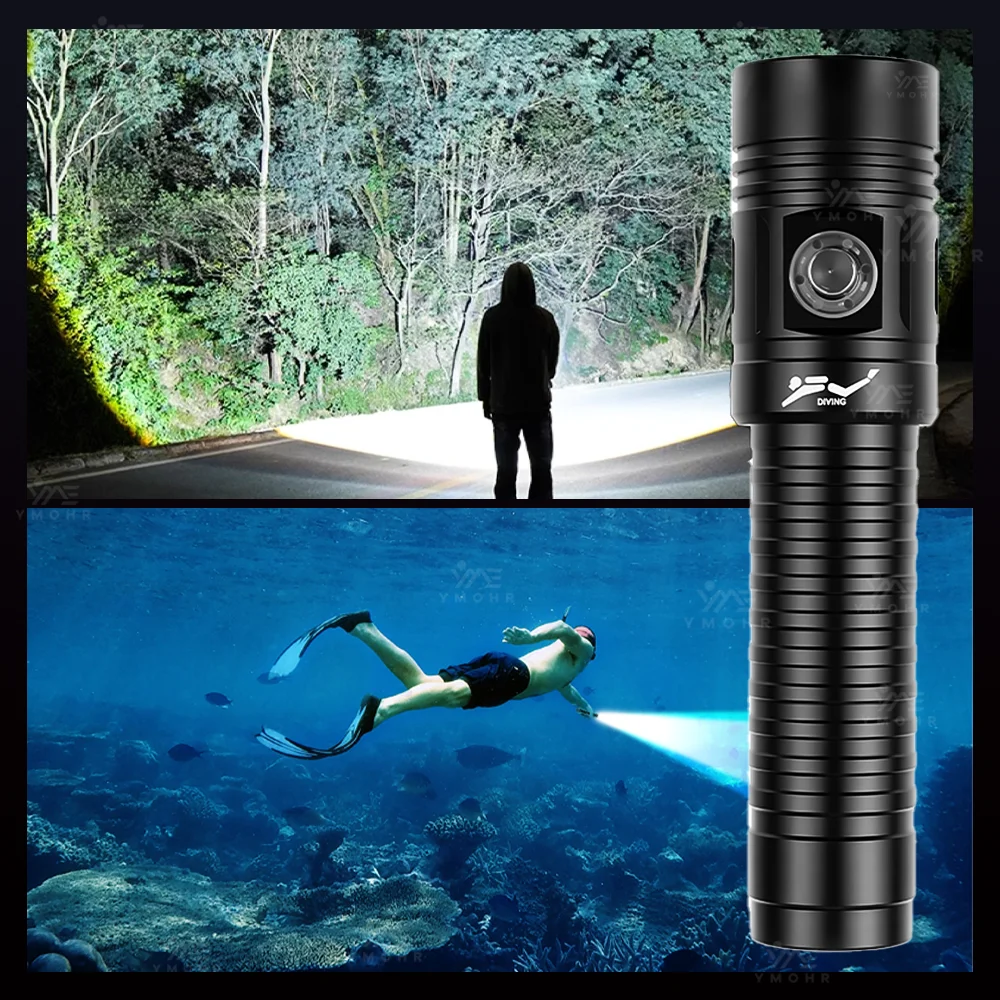 Profession Diving Flashlight High Power White Laser Rechargeable LED Flashlight Tactical Torch 18650 Battery Underwater Lantern