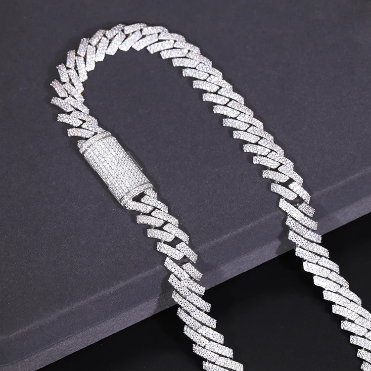 Yu Ying 15mm Wide 2rows 925 Silver Necklace D/vvs Moissanite Diamond Cuban Link Chain Miami Chain