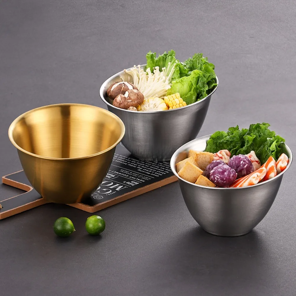 

3Pcs Korean Style Lettuce Bowl Oblique Gold/Silver Salad Bowl Stainless Steel Large Capacity Soup Serving Basin Hotpot