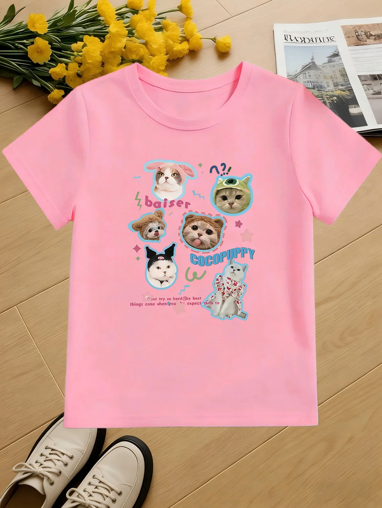 Multi Expression Kitten Collage Kids Tee Cute Pet Graphic Print Boys Girls Family Matching Cotton Short Sleeve Children Tshirt