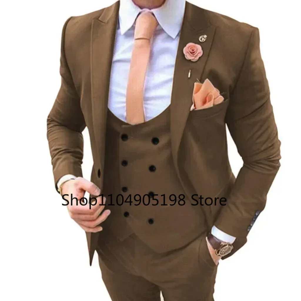 

Men's Suit for Wedding 3 Pieces Blazer Vest and Pants Set Solid Color Formal Business Suits Double-breasted Summer Beach Banquet