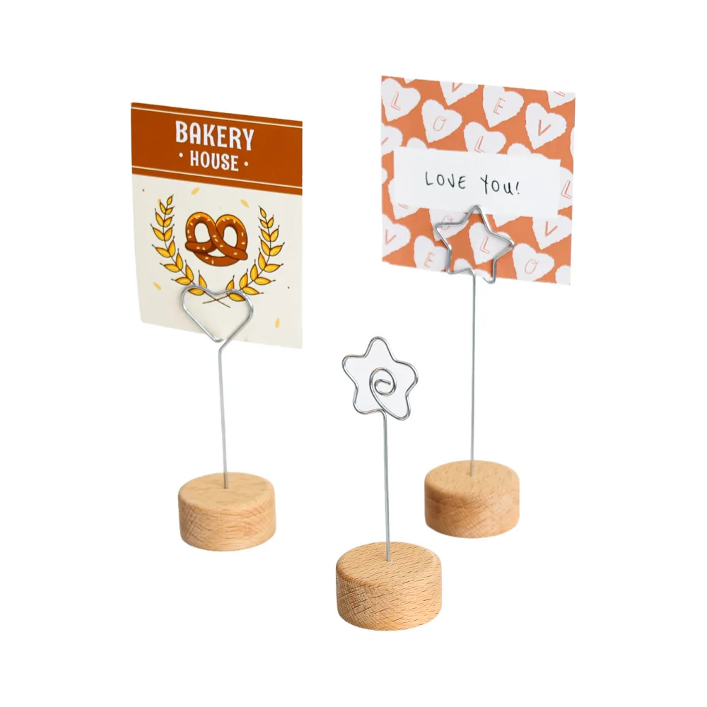 

10pcs Round Base Memo Clip Holder Wooden Table Number Holder Cube Base Place Card Stand Mini Photo Menu Stand