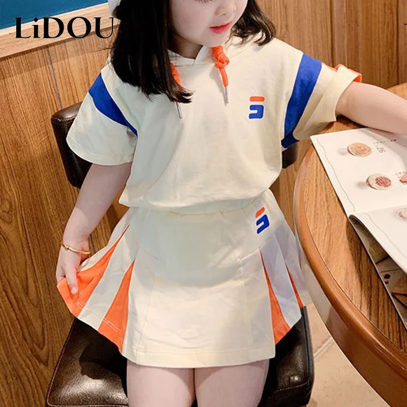 2023 New Korean Fashion Sports Chic Children\'s Sets Vintage Loose Casual Sweet Aesthetic Cute Kawaii England Style Clothes Girls