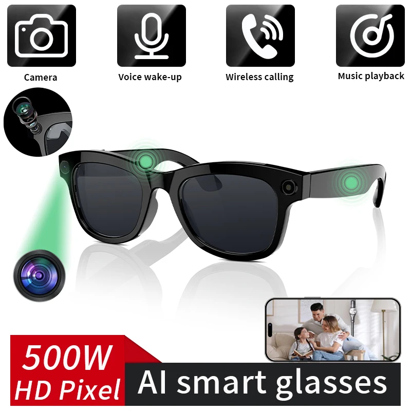 

Очки LIGE AI, очки для камеры, защита от сотрясений, запись видео, Bluetooth, умные очки с камерой, звонок, музыка, спортивные умные солнцезащитные очки